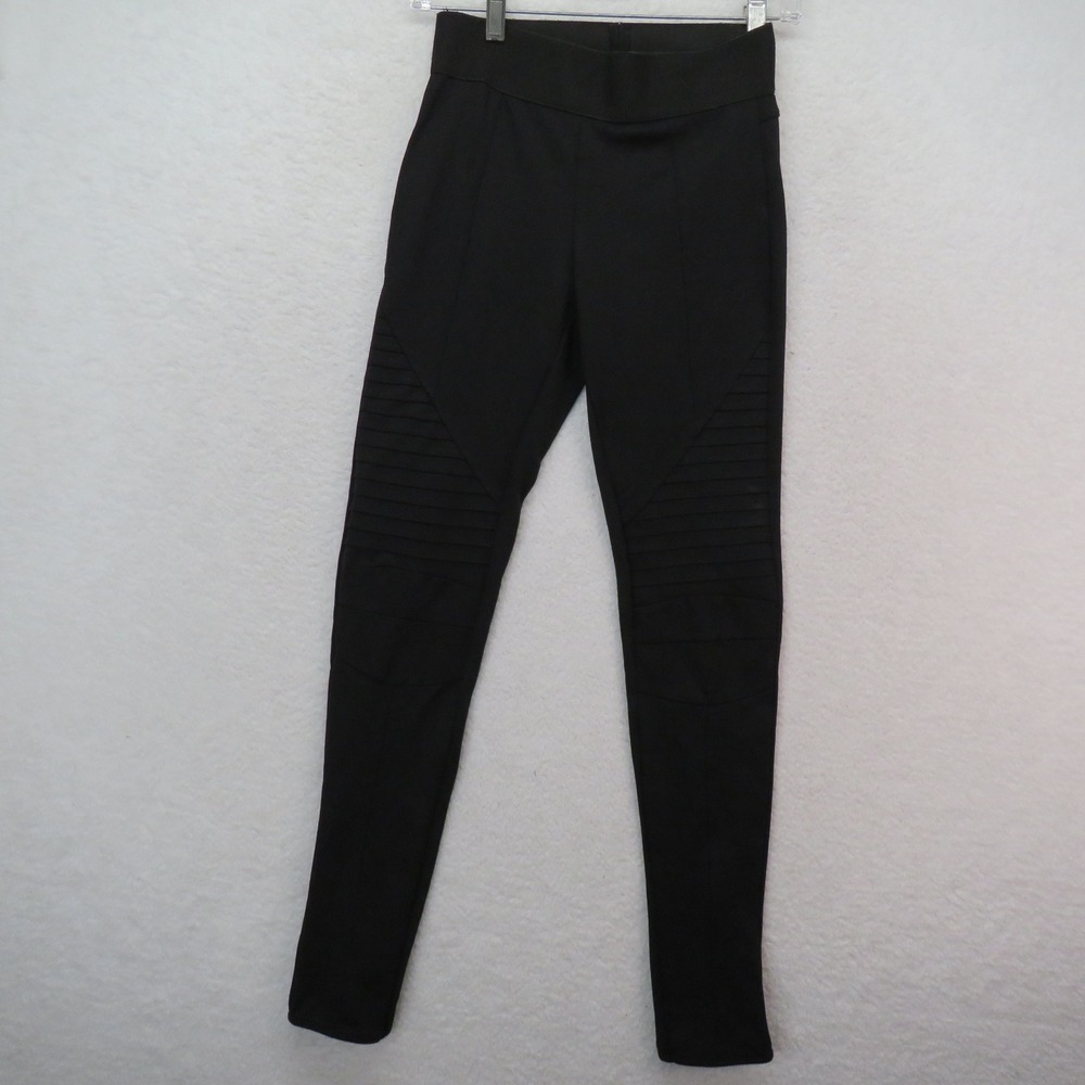 Zara Trafaluc Black Moto Leggings Ribbed Thigh Ankle Zip Skinny Pants Womens M